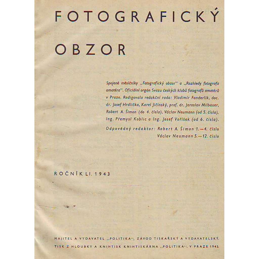 FOTOGRAFICKÝ OBZOR 1943 - 1944
